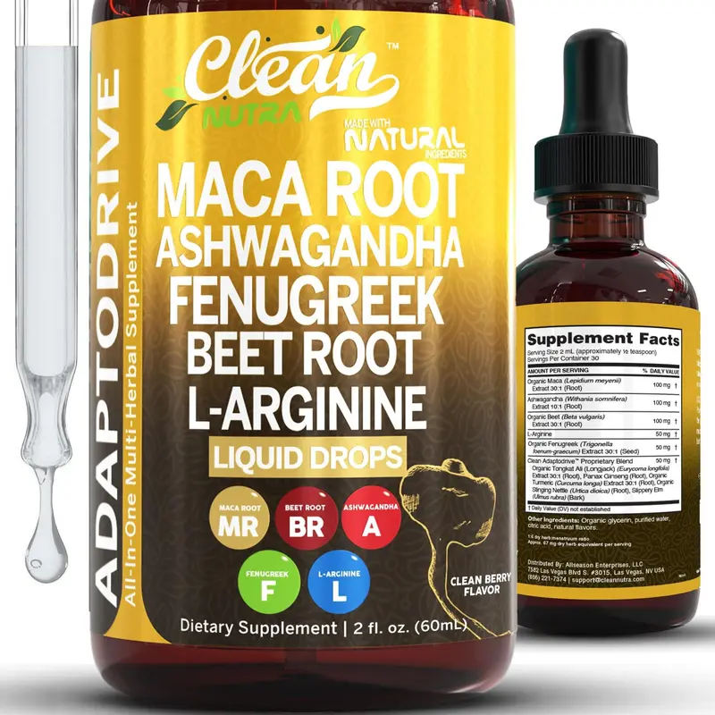 Clean Nutra Maca Root Drops for Women Ashwagandha, Fenugreek, Beet Root, L-Arginine & More for Women & Men's Optimum Health Liquid Drop – Adapto Drive