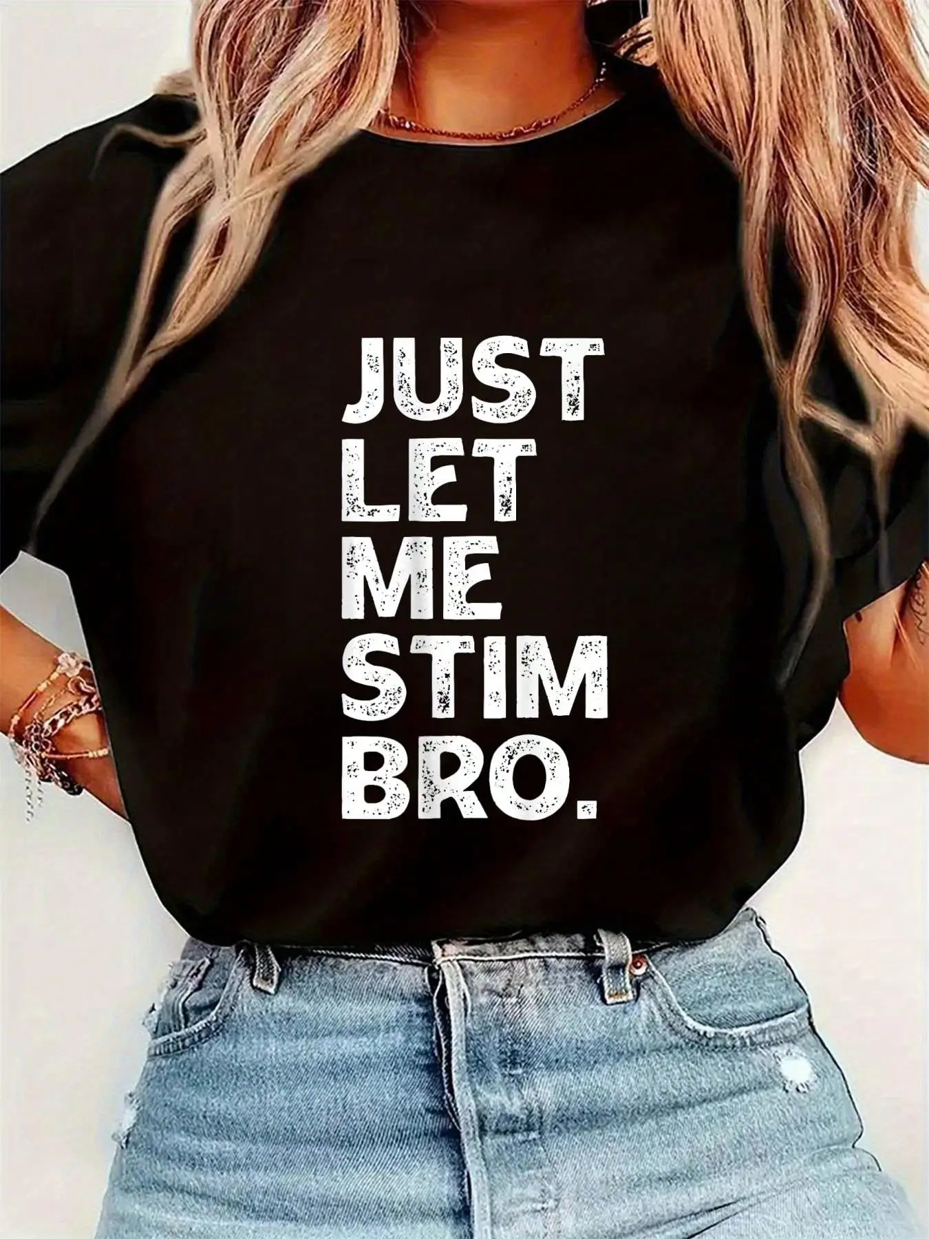 Just Let Me Stim Bro Boys - Autistic Autism Awareness T-Shirt Womens Round Neck Short Sleeve T-Shirt Fashion Graphic Tee