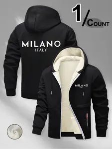 Milano Italy Graphic Men's Full Zip Hoodie, Sherpa Lined Warm Winter Coat, Fashion Casual Outdoor Fleece Jacket