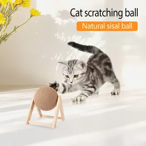 Cat Scratcher, Rabbit Scratching Ball, Natural Sisal Scratcher, Spinning Cat Ball, Solid Wood Scratching Toy for Cats & Kittens, Indoor Interactive Pet Toy (Burlywood)
