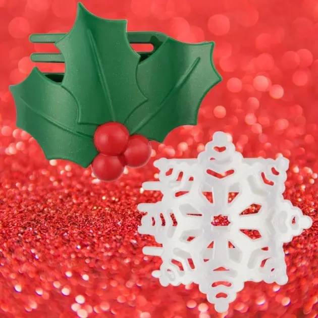 Teleties Glitter Snowflake & Holly Flat Clip
