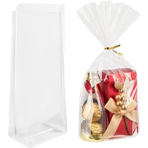 50 Pcs Treat Bags 6x9x2.4 Inch - Flat Bottom Gusset, Clear Cellophane - 50 Twist Ties - Ideal for Small Gifts, Easter Favors - Must-Have for Celebrations
