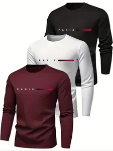 Men's Long Sleeve T-Shirt 3-Pack, Athletic Apparel, High Breathable Quick-Dry, Gym Workout, Morning Run, Outdoor Activities, Sporty Fitted Style, Gym Tees