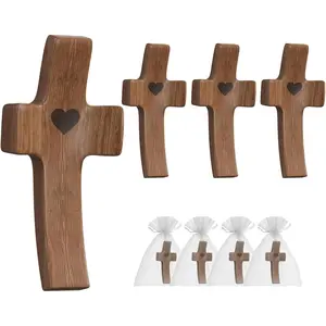 4 Pcs Handheld Small Pocket Wooden Cross Fidget for Anxiety Relief, Christian Religious Encouragement Gift for Adults Teens Elderly for Christmas Easter