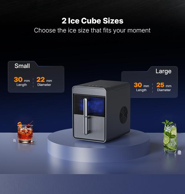 Upstreman Ice Maker Machine, Ice Cube Machines with 6-Minute Quick Ice Production, Insulated Water Tank and Ice Container, Ice in Two Sizes, Digital Control, LED Light and Self-Cleaning Mode, Portable Ice Maker for Kitchen/Home/Office/Party/RV