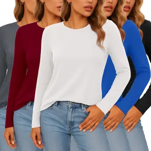 Womens 3 Piece Loose Long Sleeve Round Neck Classic T Shirt Summer Top Womens 3 Piece Long Sleeve Shirt Basic Out Fashion Bottom Layered Slim Top