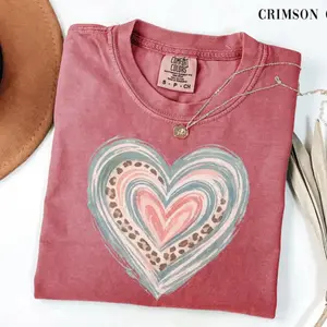Comfort Colors Leopard Heart T-Shirt, Brushstroke Heart Valentine Tee, Womens Love Shirt, Valentines Day Shirt, Coquette Valentine Tee