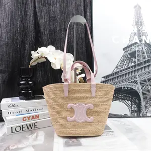 Pre-owned Celine Raffia Shoulder Bags Pink Grass&Calfskin Shoulder Bag T10283872