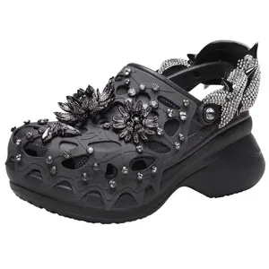 Swarovski x Crocs Bae Clog Elegant Unisex Black Perforated Shoes Trending Shoes, House White Official Shoes to Get / Maison Mihara