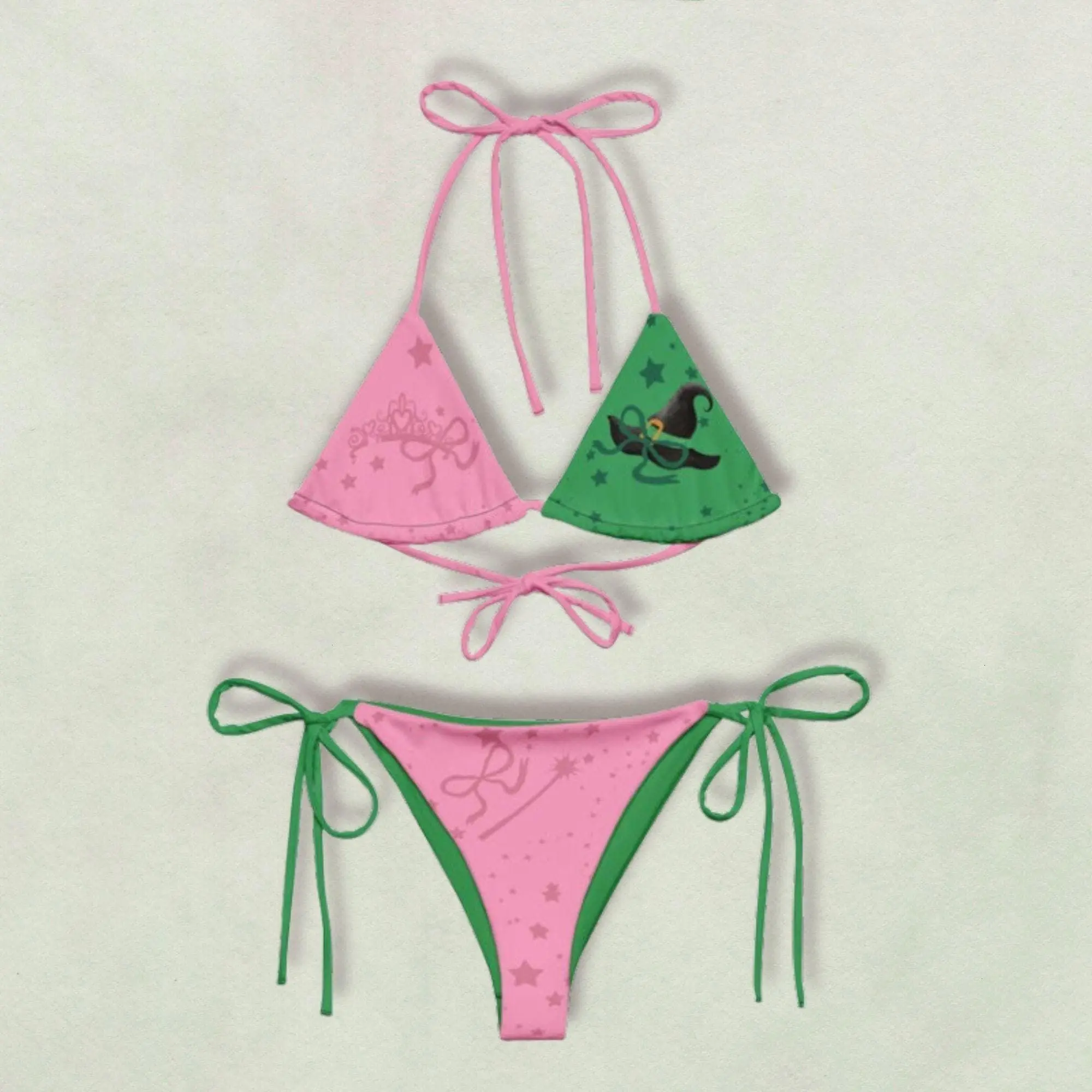 Witch Princess Bikini Halloween Costume, Pink Green Fantasy Bikini, Spellcore Swimsuit, Magical Triangle Swimwear