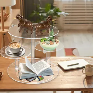 Clear Acrylic 4-Tiered Round Cupcake & Cake Stand (No Light) - Reusable Flower-Shape Combo for 8-12 in Cakes, Indoor/Outdoor Dessert Display for Wedding, Graduation Party Decor (Home & Festive Supplies)