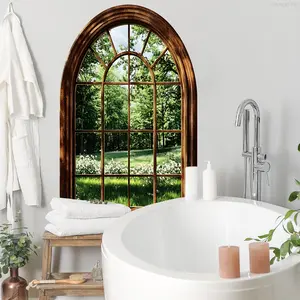 New Fake Window Scenery Wall Stickers Set of Two (30x90cm X 2), Living Room Bedroom Study Decor Background Beautification Removable Window Decal