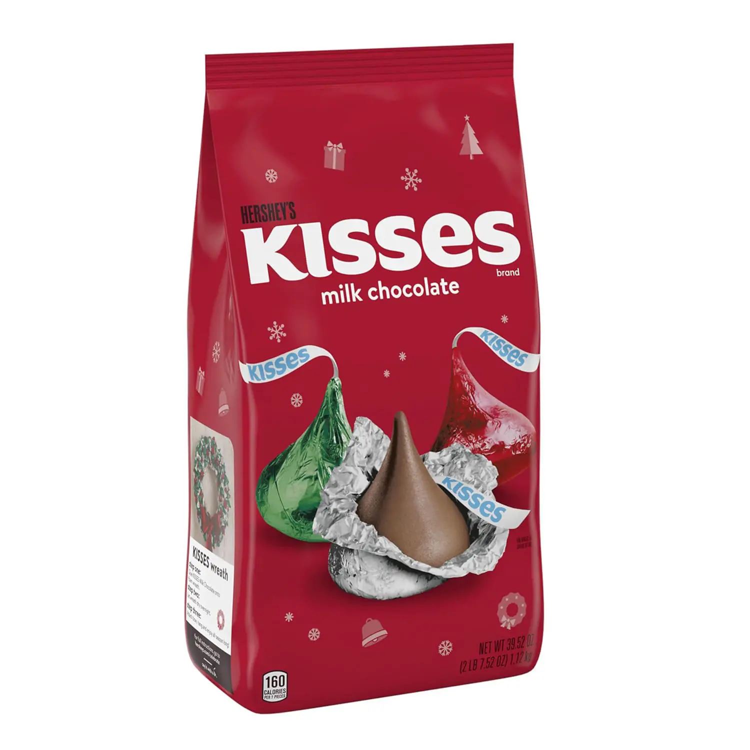 HERSHEY'S KISSES Milk Chocolate, Christmas Candy Bulk Bag, 39.52 oz Snack Bonbon