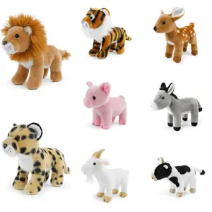 Golden-filled lion, leopard, tiger, pink pig, goat, cow, deer, and donkey plush toys 8-inch plush toy - realistic plush lion gift for children (standing, 8 inches)