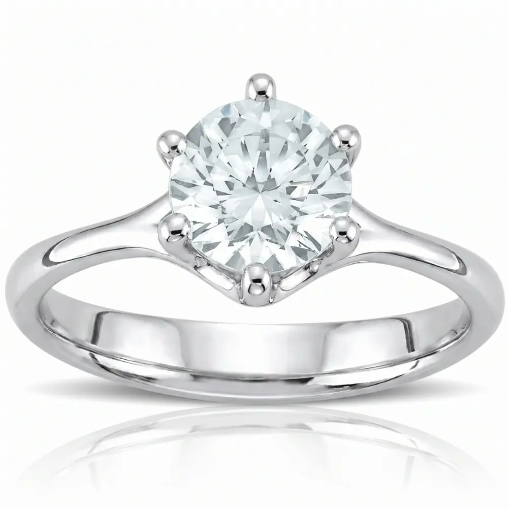 1 Ct Round Diamond Engagement Six Prong Solitaire Ring White Gold Lab Grown