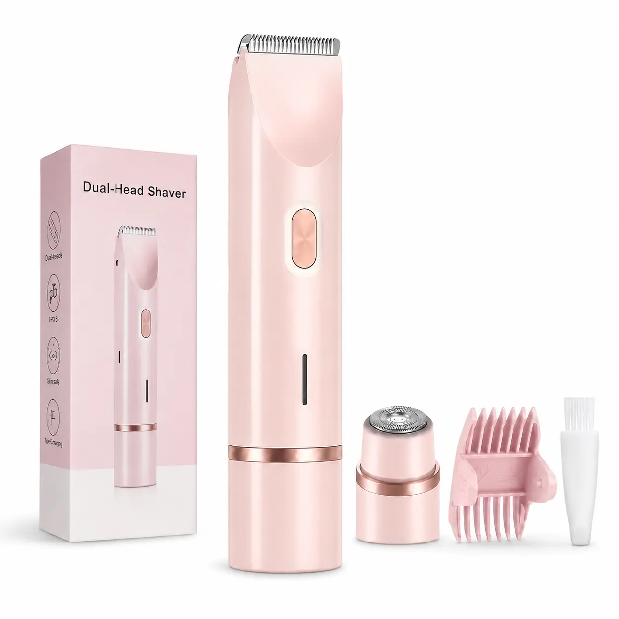 Women's Rechargeable 2-in-1 Electric Bikini Trimmer & Body & Face Shaver, Waterproof Wet & Dry Personal Care Appliance, Holiday Gift for Women