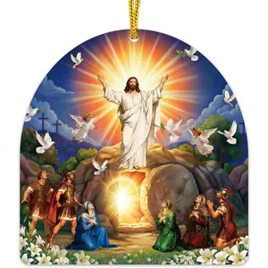 Easter Ornaments for Tree Decorations - Acrylic Religious He is Risen Ornaments Easter Decor Jesus Resurrection Christian Gifts for Women Holiday Home Window Garden Decor Spring Party Favors
