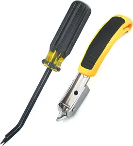 Heavy Duty Double Pronged Head Staple Remover Tack Puller, Industrial Upholstery Tool for Furniture Floor Carpet Carton with Black Handle