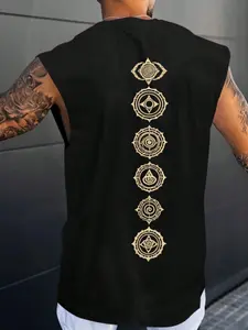 Men's Patterned Round Neck Tank Top, Sleeveless Casual Outerwear, Fitted All Season Top, Stylish Graphic Tee for Daily Wear