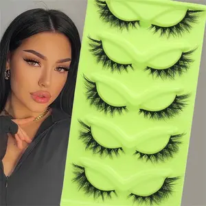 Fluffy False Eyelashes, 5 Pairs/box Wispy Cat Eye Look Faux Strip Lashes, Natural Curling Eye Makeup Lashes for Women & Girls Eye Makeup Enhancement, Volume False Eyelashes