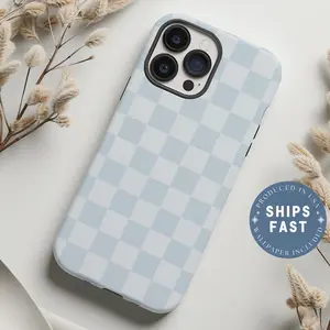 Blue Checkered Phone Case, Light Blue Phonecase, Checker Phone Case, Pastel Checkerboard Phone Case Girly