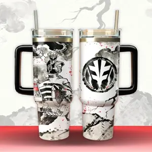 Mighty Morphin White Ranger Tumbler 40 oz 20 oz, Tommy Ranger Tumbler With Handle Straw, Gift for Fan