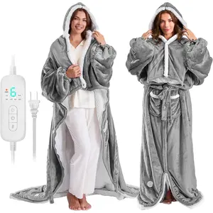 Wearable Heated Blanket Electric Snuggle Throw Blankets,Flannel&Sherpa Heating Blanket with Sleeves Foot Pocket