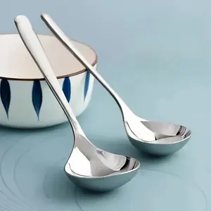 1Pc Stainless Steel Large Head Spoon Adult Drinking Soup Thickened Long Handle Household Kitchen Seasoning Drinking Porridge Hot Pot Special Large Serving Soup Long Handle Spoon Large Mouth Dry Rice Spoon for Restaurant Culinary Cutlery