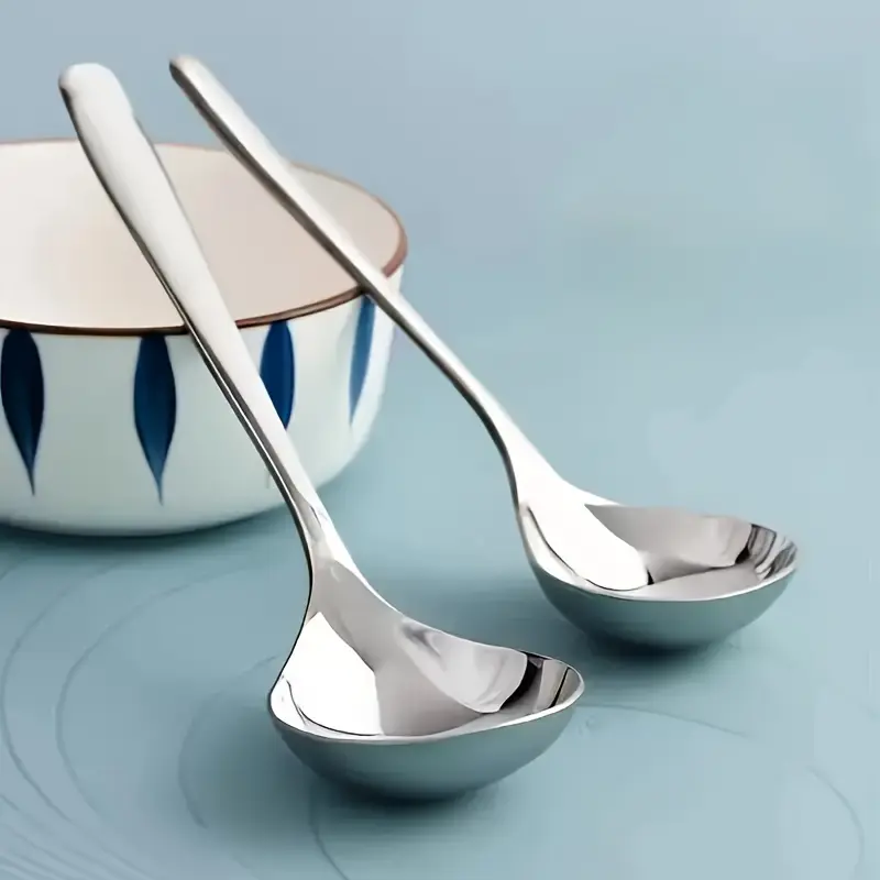 Stainless Steel Large Head Spoon Adult Drinking Soup Thickened Long Handle Household Kitchen Seasoning Drinking Porridge Hot Pot Special Large Serving Soup Long Handle Spoon Large Mouth Dry Rice Spoon for Restaurant Culinary Cutlery