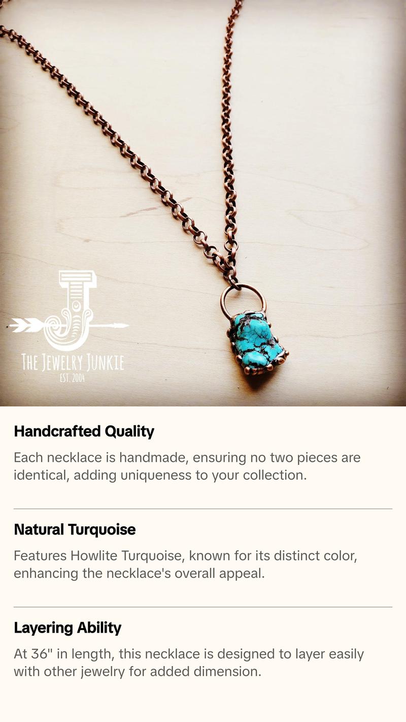 Long Copper Necklace w/ Turquoise and Copper Pendant 255f