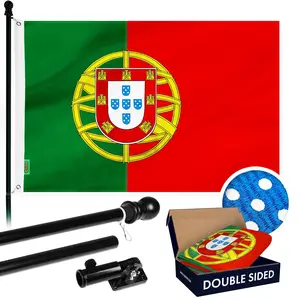 G128 Combo Pack: 6 Ft Tangle Free Aluminum Spinning Flagpole (Black) & Portugal Portuguese Flag 3x5 Ft, Double ToughWeave Series Double Sided Embroidered 210D Polyester | Pole with Flag Included