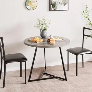 Round Dining Table Set for 2, Circle Kitchen Table and Chairs, Dining Room Table Set with Upholstered Chairs, Wood Dinner Set for Small Space, Apartment, Retro Gray