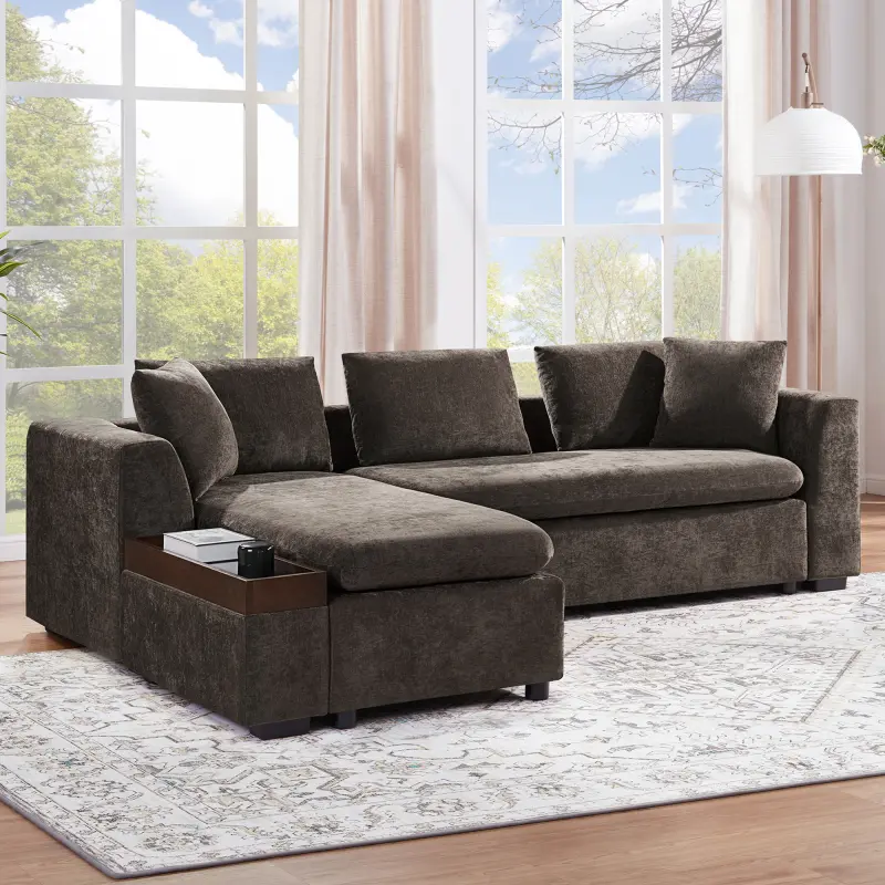 Modular L-Shaped Sectional Sofa with Storage - 93.8" Chenille Fabric Couch, Deep Seating & Matching Pillows, Modern Living Room Furniture,Brown