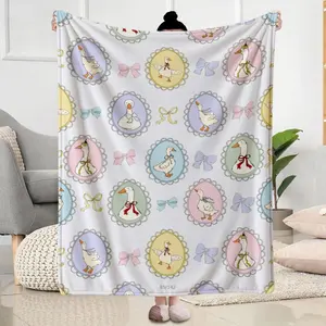 1pc Fleece Blanket with Duck Pattern & Bow Design Soft Cozy Durable for All Seasons Ideal for Sofa Bed Travel Camping Home Decor Adult Family Use