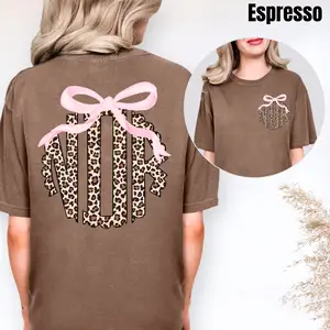 Double Pink Bow Cheetah Monogram Comfort Colors T-Shirt 'NLB'