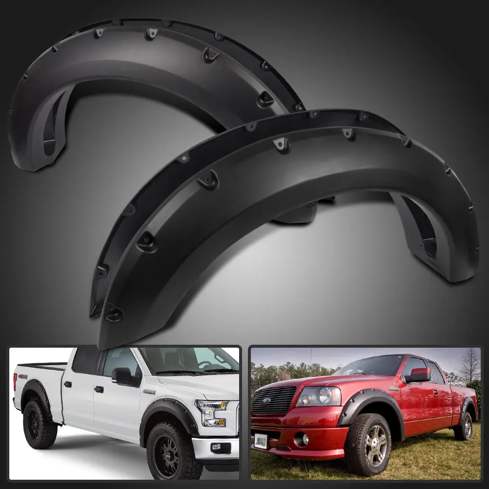 4pcs Fit For 04-08 Ford F150 Bolt On Smooth Fender Flares Pocket Rivet Style