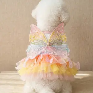 1Pc Butterfly Pearl Pet Dress, Elegant Ballet Tulle Skirt, Pet Dog Clothes, Colorful Pet Dress, Suitable For Cats & Dogs, Fashionable Princess Dress, Suitable For Any Occasion