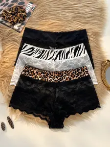 LUSHLACE Bare Chapter 3pcs/Set Sexy Lace Women's Hipster Panties, Animal Print Briefs Zebra Print Underwear Leopard Underwear Cheetah Print Underwear Animal Print Lingerie Lace Shorts