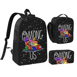 3pcs Among us Backpack Set Among us birthday decorations Outdoor Daypack with Insulated Lunch Bag & Pencil Pouch Among us toys Ultra Lightweight Backpack for Camping, Picnic, Daily Commute, School & Office Perfect Birthday, Holiday & Back to School Gift