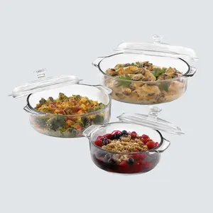 3-Piece Glass Casserole Set with Covers for Kitchen Cooking