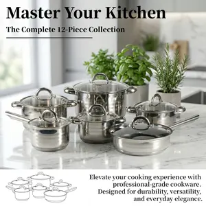 Six-Piece Stainless Steel Cookware Set, Includes Wok, Essential Kitchen Tools, Compatible with Gas and Electric Stoves, High-Quality