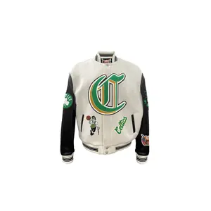 Boston Celtics Wool & Leather Old English Varsity Jacket "White" NBA BOS CEL 101