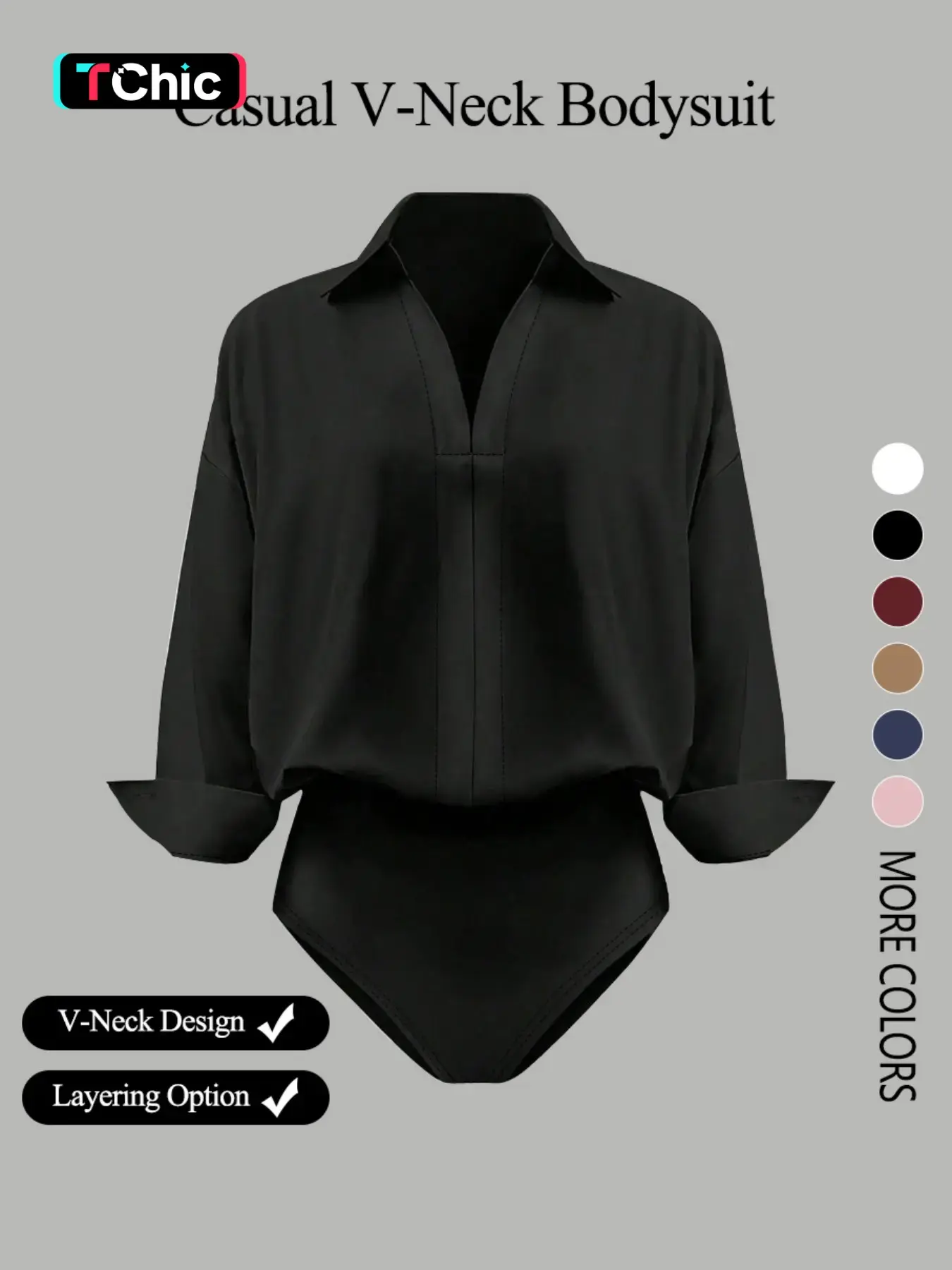 Women's casual loose V-neck long-sleeved shirt jumpsuit, elegant woven fabric, slim fit, suitable for all seasons, and can be layered flexibly, Womenswear