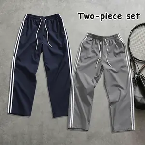 Men’s 2-Pack Track Pants with Side Stripes, Loose Straight-Leg Quick-Dry Athletic Pants, Casual Pants with Elastic Drawstring