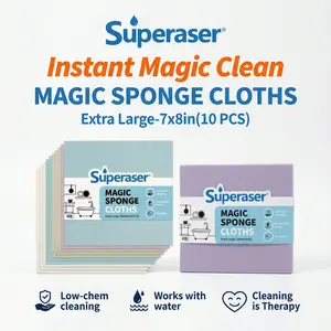 Superaser Magic Sponge Cloths - Low-Chem Scratch-Free Cleaning Wipes for Kitchen Bathroom