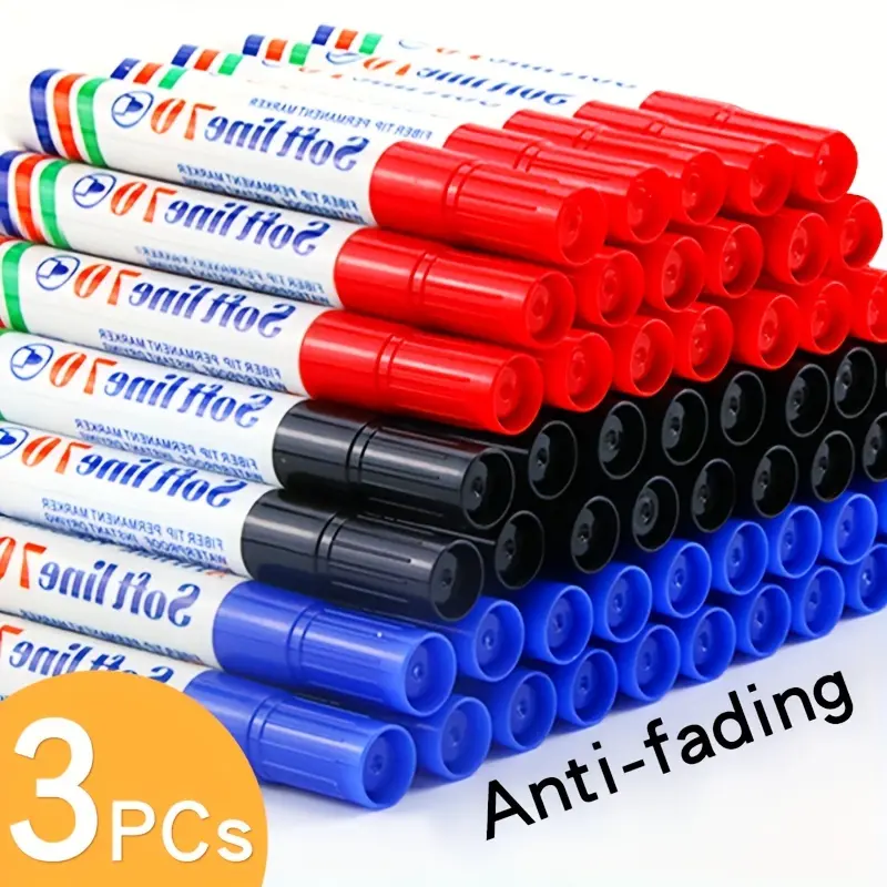 3pcs Waterproof Marking Pen, Oily Marking Pen, Non Erasable Red, Blue, And Black Large Head Pen, Logistics Express Delivery Quick Drying Multi-purpose Marking Pen study supply