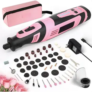 8V Cordless Rotary Tool Kit, Pink Lightweight 2.5 Ah Battery Rechargeable Rotary Tool w/ 121 Accessories, 5-Speed Power Rotary Tool for Sanding, Carving, Polishing, Engraving, Pet Grooming