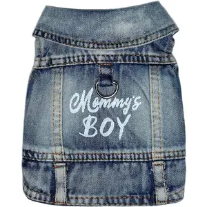 Breathable Cotton Blue Denim Dog Jeans Jacket Classic Washed Pet Coat Overalls Vest Outfit for Small Puppy Male Dogs Cats Pet Apparel Costumes (Small)