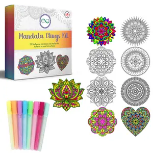 Mandala Window Cling Kit – DIY Stained Glass Art for Adults & Kids, 10 Designs with Florescent Markers | A 10-minute Reset for Stress, Creativity, Connection & Overthinking Minds, Mark, Acrylic Markers