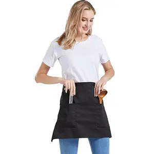 Short Server Apron with Multiple Pockets, Studded Buckle Unisex Half Waiter Apron, Universal Half Bust Bib Apron for Restaurant Kitchen